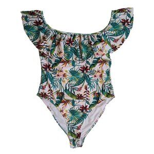 Cabana Del Sol Tropical Floral One Piece Bathing Suit Large